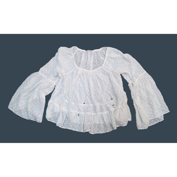 Ulla Johnson Beaded Tie Neck Semi Sheer Ivory Ruffle Blouse Silk Cotton Top 2 - Picture 4 of 6